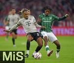 26.09.2025, Fussball Bundesliga 2025/2026, 5.Spieltag, FC Bayern Mnchen - SV Werder Bremen, in der Allianz-Arena Mnchen, v.l. Sacha Boey (FC Bayern Mnchen) gegen Samuel Mbangula (Werder Bremen) 