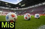 04.10.2025, Fussball 1. Bundesliga 2025/2026, 6.Spieltag, FC Augsburg - VfL Wolfsburg, in der WWK-Arena Augsburg. Spielball Derbystar auf dem Spielfeld vor dem Aufwrmen.