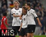 10.10.2025, Fussball WM-Qualifikation Europa 2025/26, 7.Spieltag,  Deutschland - Luxemburg, in der PreZero-Arena (Sinsheim). v.l. Nick Woltemade (Deutschland), Joshua Kimmich (Deutschland) und Leon Goretzka (Deutschland) jubeln.