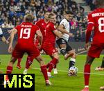 10.10.2025, Fussball WM-Qualifikation Europa 2025/26, 7.Spieltag,  Deutschland - Luxemburg, in der PreZero-Arena (Sinsheim). v.li: Mathias Olesen (Luxemburg), Enes Mahmutovic (Luxemburg), Aleksandar Pavlovic (Deutschland) 