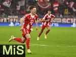 22.10.2025,  Fussball UEFA Championsleague 2025/2026: Vorrunde 3.Spieltag, FC Bayern Mnchen - Club Brgge, in der Allianz-Arena Mnchen.
  Lennart Karl (FC Bayern Mnchen) jubelt 

