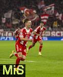 22.10.2025,  Fussball UEFA Championsleague 2025/2026: Vorrunde 3.Spieltag, FC Bayern Mnchen - Club Brgge, in der Allianz-Arena Mnchen. Torjubel Lennart Karl (FC Bayern Mnchen) 