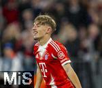 22.10.2025,  Fussball UEFA Championsleague 2025/2026: Vorrunde 3.Spieltag, FC Bayern Mnchen - Club Brgge, in der Allianz-Arena Mnchen. Lennart Karl (FC Bayern Mnchen) Torjubel 