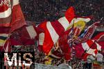 22.10.2025,  Fussball UEFA Championsleague 2025/2026: Vorrunde 3.Spieltag, FC Bayern Mnchen - Club Brgge, in der Allianz-Arena Mnchen. Bayernfans schwenken ihre Fahnen.
