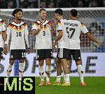 14.11.2025, Fussball WM-Qualifikation Europa 2025/26, 9.Spieltag,  Luxemburg - Deutschland, im Stade de Luxembourg (Croix de Gasperich, Luxemburg), v.l. Kevin Schade (Deutschland), Waldemar Anton (Deutschland), Aleksandar Pavlovic (Deutschland) und Jamie Leweling (Deutschland) jubeln nach dem Spiel.