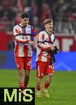 09.12.2025,  Fussball UEFA Championsleague 2025/2026: Vorrunde 6.Spieltag, FC Bayern Mnchen - Sporting Lissabon, in der Allianz-Arena Mnchen. v.l. Aleksandar Pavlovic (FC Bayern Mnchen) und Lennart Karl (FC Bayern Mnchen) jubeln.
  

