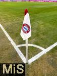 11.01.2026, Fussball Bundesliga 2025/2026, 16.Spieltag, FC Bayern M�nchen - VfL Wolfsburg, in der Allianz-Arena M�nchen, Die Eckfahne vor dem Spiel, der Rasen ist am Spielfeldrand ziemlich kaputt und gelb, was wohl dem kalten Winterwetter geschuldet ist.