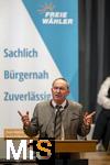 09.02.2026, Bad Wörishofen im Unterallgäu, Parteiveranstaltung zur Kommunalwahl 2026, Freie Wähler laden ein in den Kursaal. Zu Gast ist Hubert Aiwanger (Stellvertretender bayerischer Ministerpräsident, Staatsminister für Wirtschaft, Landesentwicklung und Energie, Bundes- und bayerischer Landesvorsitzender der Freien Wähler) hier am Rednerpult. 