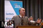 09.02.2026, Bad Wörishofen im Unterallgäu, Parteiveranstaltung zur Kommunalwahl 2026, Freie Wähler laden ein in den Kursaal. Zu Gast ist Hubert Aiwanger (Stellvertretender bayerischer Ministerpräsident, Staatsminister für Wirtschaft, Landesentwicklung und Energie, Bundes- und bayerischer Landesvorsitzender der Freien Wähler) hier am Rednerpult. 