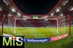 11.02.2026, Fussball DFB-Pokal 2025/2026, Viertelfinale, FC Bayern München - RB Leipzig, in der Allianz-Arena München. Vor dem Spiel, das Tor in der Nordkurve.