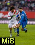 15.02.2026, Fussball 1. Bundesliga 2025/2026, 22.Spieltag, FC Augsburg - 1.FC Heidenheim, in der WWK-Arena Augsburg. Han-Noah Massengo (FC Augsburg) am Ball 