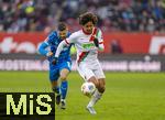 15.02.2026, Fussball 1. Bundesliga 2025/2026, 22.Spieltag, FC Augsburg - 1.FC Heidenheim, in der WWK-Arena Augsburg. Han-Noah Massengo (FC Augsburg) am Ball 