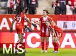 22.02.2026, Google Pixel Frauen-Fussball Bundesliga 2025/2026, 19.Spieltag, FC Bayern München - VfL Wolfsburg, im Bayern-Campus München, Torjubel, Edna Imade (FC Bayern München), Momoko Tanikawa (FC Bayern München), Georgia Stanway (FC Bayern München), 