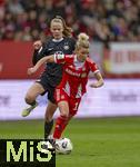 22.02.2026, Google Pixel Frauen-Fussball Bundesliga 2025/2026, 19.Spieltag, FC Bayern München - VfL Wolfsburg, im Bayern-Campus München, v.li: Vivien Endemann (Wolfsburg) gegen Linda Dallmann (FC Bayern München) 