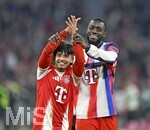 06.03.2026, Fussball Bundesliga 2025/2026, 25.Spieltag, FC Bayern München - Borussia Mönchengladbach, in der Allianz-Arena München,   v.l. Maycon Cardozo (Bayern München) und Dayot Upamecano (FC Bayern München) jubeln


