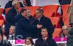 06.03.2026, Fussball Bundesliga 2025/2026, 25.Spieltag, FC Bayern München - Borussia Mönchengladbach, in der Allianz-Arena München, v.li: Sportvorstand Max Eberl (Bayern München) begrüßt Uwe Kamps(Vorstand Mönchengladbach) auf der Tribüne.