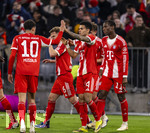 06.03.2026, Fussball Bundesliga 2025/2026, 25.Spieltag, FC Bayern München - Borussia Mönchengladbach, in der Allianz-Arena München, Torjubel, Jamal Musiala (Bayern München), Joshua Kimmich (FC Bayern München), Luis Diaz (FC Bayern München), Nicolas Jackson (FC Bayern München) 