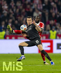06.03.2026, Fussball Bundesliga 2025/2026, 25.Spieltag, FC Bayern München - Borussia Mönchengladbach, in der Allianz-Arena München, Hoch das Bein! Dayot Upamecano (FC Bayern München) gegen Haris Tabakovic (Borussia Mönchengladbach) 