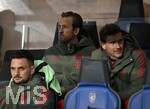 10.03.2026,  Fussball UEFA Championsleague 2025/2026: Achtelfinale, Atalanta Bergamo - FC Bayern München, in der New Balance Arena (Bergamo, Italien), v.l. Harry Kane (FC Bayern München) und Leon Goretzka (FC Bayern München) auf der Ersatzbank
  

