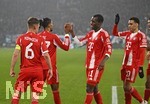 10.03.2026,  Fussball UEFA Championsleague 2025/2026: Achtelfinale, Atalanta Bergamo - FC Bayern München, in der New Balance Arena (Bergamo, Italien), Torjubel v.l. Joshua Kimmich (FC Bayern München), Michael Olise (FC Bayern München), Nicolas Jackson (FC Bayern München) und Jamal Musiala (Bayern München) 
  

