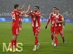 10.03.2026,  Fussball UEFA Championsleague 2025/2026: Achtelfinale, Atalanta Bergamo - FC Bayern München, in der New Balance Arena (Bergamo, Italien), Torjubel v.l. Josip Stanisic (Bayern München), Michael Olise (FC Bayern München), Jamal Musiala (Bayern München) und Joshua Kimmich (FC Bayern München) 
  

