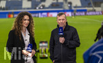 10.03.2026,  Fussball UEFA Championsleague 2025/2026: Achtelfinale, Atalanta Bergamo - FC Bayern München, in der New Balance Arena (Bergamo, Italien), Lothar Matthäus (re) am SKY-Sport Mikrofon, mit Moderatorin Kimberly Budinsky (li)  