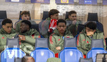 10.03.2026,  Fussball UEFA Championsleague 2025/2026: Achtelfinale, Atalanta Bergamo - FC Bayern München, in der New Balance Arena (Bergamo, Italien), Ersatzbank, v.li: Leon Goretzka (FC Bayern München), Jamal Musiala (Bayern München), Alphonso Davies (FC Bayern München), Torwart Leonard Prescott (FC Bayern München),  