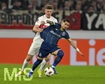 12.03.2026, Fussball UEFA Europa League 2025/2026: Achtelfinale, VfB Stuttgart - FC Porto, in der MHP-Arena Stuttgart, Finn Jeltsch (Stuttgart) setzt sich durch.
  

