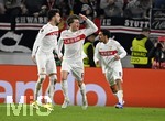 12.03.2026, Fussball UEFA Europa League 2025/2026: Achtelfinale, VfB Stuttgart - FC Porto, in der MHP-Arena Stuttgart, v.l. Atakan Karazor (Stuttgart), Angelo Stiller (Stuttgart) und Tiago Tomas (Stuttgart) 
  

