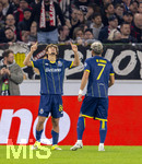 12.03.2026, Fussball UEFA Europa League 2025/2026: Achtelfinale, VfB Stuttgart - FC Porto, in der MHP-Arena Stuttgart, Torjubel Rodrigo Mora (li, FC Porto) mit William Gomes (re, FC Porto) 