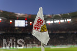 12.03.2026, Fussball UEFA Europa League 2025/2026: Achtelfinale, VfB Stuttgart - FC Porto, in der MHP-Arena Stuttgart, Die Eckfahne mit dem VFB-Logo im Schein des Flutlichts.