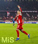 18.03.2026,  Fussball UEFA Championsleague 2025/2026: Achtelfinale Rückspiel,  FC Bayern München - Atalanta Bergamo, in der Allianz-Arena München, Torjubel Lennart Karl (FC Bayern München) 