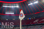 18.03.2026,  Fussball UEFA Championsleague 2025/2026: Achtelfinale Rückspiel,  FC Bayern München - Atalanta Bergamo, in der Allianz-Arena München, Eckfahne mit dem Bayern-Logo.