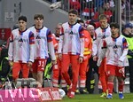 21.03.2026, Fussball Bundesliga 2025/2026, 27.Spieltag, FC Bayern München - 1.FC Union Berlin, in der Allianz-Arena München,      Die jüngste Ersatzspieler allerzeiten:  auf dem Bild sind :  Guido Della Rovere (Bayern München), Deniz Ofli (FC Bayern München)  Erblin Osmani (Bayern München) , Filip Pavic (FC Bayern München) und Maycon Cardozo (Bayern München)       
   

