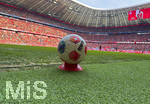 21.03.2026, Fussball Bundesliga 2025/2026, 27.Spieltag, FC Bayern München - 1.FC Union Berlin, in der Allianz-Arena München,  Der Spielball liegt auf einem Hütchen am Spielfeldrand bereit.