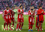 21.03.2026, Fussball Bundesliga 2025/2026, 27.Spieltag, FC Bayern München - 1.FC Union Berlin, in der Allianz-Arena München, Schlussjubel, v.li: Michael Olise (FC Bayern München), Leon Goretzka (FC Bayern München), Tom Bischof (Bayern München), Torwart Jonas Urbig (FC Bayern München), Hiroki Ito (FC Bayern München), Maycon Cardozo (Bayern München), Min-jae Kim (Bayern München, Minjae Kim) 