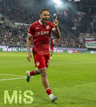 22.03.2026, Fussball 1. Bundesliga 2025/2026, 27.Spieltag, FC Augsburg - VfB Stuttgart, in der WWK-Arena Augsburg. Torjubel zum 3:0 von Nikolas Nartey (Stuttgart)  