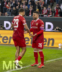22.03.2026, Fussball 1. Bundesliga 2025/2026, 27.Spieltag, FC Augsburg - VfB Stuttgart, in der WWK-Arena Augsburg. Torjubel Deniz Undav (re, Stuttgart) mit Nikolas Nartey (Stuttgart) 