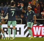 27.03.2026, Fussball Freundschafts-Länderspiel, Schweiz - Deutschland, im Stadion St.-Jakob-Park in Basel (Schweiz). Torjubel v.l. Kai Hawertz (Deutschland) und Serge Gnabry (Deutschland) 