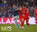 27.03.2026, Fussball Freundschafts-Länderspiel, Schweiz - Deutschland, im Stadion St.-Jakob-Park in Basel (Schweiz). v.l. Anton Stach (Deutschland) gegen Ardon Jashari (Schweiz) 
