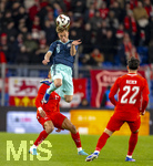 27.03.2026, Fussball Freundschafts-Länderspiel, Schweiz - Deutschland, im Stadion St.-Jakob-Park in Basel (Schweiz). oben: Joshua Kimmich (Deutschland) Kopfball.