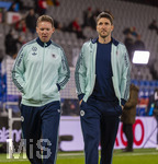27.03.2026, Fussball Freundschafts-Länderspiel, Schweiz - Deutschland, im Stadion St.-Jakob-Park in Basel (Schweiz). v.li: Trainer Julian Nagelsmann (Deutschland) und sein Co-Trainer Benjamin Glück (Deutschland)   