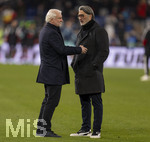 27.03.2026, Fussball Freundschafts-Länderspiel, Schweiz - Deutschland, im Stadion St.-Jakob-Park in Basel (Schweiz). v.li: Sportdirektor Rudi Völler (Deutschland) mit Trainer Murat Yakin (Schweiz) nach dem Spiel.