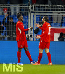 27.03.2026, Fussball Freundschafts-Länderspiel, Schweiz - Deutschland, im Stadion St.-Jakob-Park in Basel (Schweiz). Torjubel von links:  Breel Embolo (Schweiz) und Ricardo Rodriguez (Schweiz) 