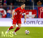 27.03.2026, Fussball Freundschafts-Länderspiel, Schweiz - Deutschland, im Stadion St.-Jakob-Park in Basel (Schweiz). Granit Xhaka (Schweiz) am Ball 