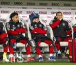30.03.2026, Fussball Freundschafts-Länderspiele 2.Spieltag, Deutschland - Ghana, in der MHP-Arena Stuttgart (Deutschland). von links: Kevin Schade (Deutschland),  Lennart Karl (Deutschland), Leroy Sane (Deutschland) auf der Bank. 