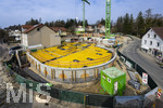21.03.2026, Bad Wörishofen (Unterallgäu), Baustelle Löwenbräu-Arkaden Bad Wörishofen, das alte Restaurant und ehemalige Brauerei wurde 2022 abgerissen um eine neue Wohnanlage zu errichten. Der Neubau der Firma Glass kommt zügig voran, das Untergeschoss ist schon gut zu erkennen mit dem Rundbau. Neben Wohnungen und Gastronomie und Tiefgaragen entsteht ein Ort der Begegnung im Herzen von Bad Wörishofen. 
