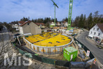 21.03.2026, Bad Wörishofen (Unterallgäu), Baustelle Löwenbräu-Arkaden Bad Wörishofen, das alte Restaurant und ehemalige Brauerei wurde 2022 abgerissen um eine neue Wohnanlage zu errichten. Der Neubau der Firma Glass kommt zügig voran, das Untergeschoss ist schon gut zu erkennen mit dem Rundbau. Neben Wohnungen und Gastronomie und Tiefgaragen entsteht ein Ort der Begegnung im Herzen von Bad Wörishofen. 
