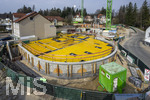 21.03.2026, Bad Wörishofen (Unterallgäu), Baustelle Löwenbräu-Arkaden Bad Wörishofen, das alte Restaurant und ehemalige Brauerei wurde 2022 abgerissen um eine neue Wohnanlage zu errichten. Der Neubau der Firma Glass kommt zügig voran, das Untergeschoss ist schon gut zu erkennen mit dem Rundbau. Neben Wohnungen und Gastronomie und Tiefgaragen entsteht ein Ort der Begegnung im Herzen von Bad Wörishofen. 
