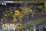 04.04.2026, Fussball 1. Bundesliga 2025/2026, 28.Spieltag, VfB Stuttgart - Borussia Dortmund, in der MHP-Arena Stuttgart, Die Dortmunder Fans in der gegnerischen Kurve
 

